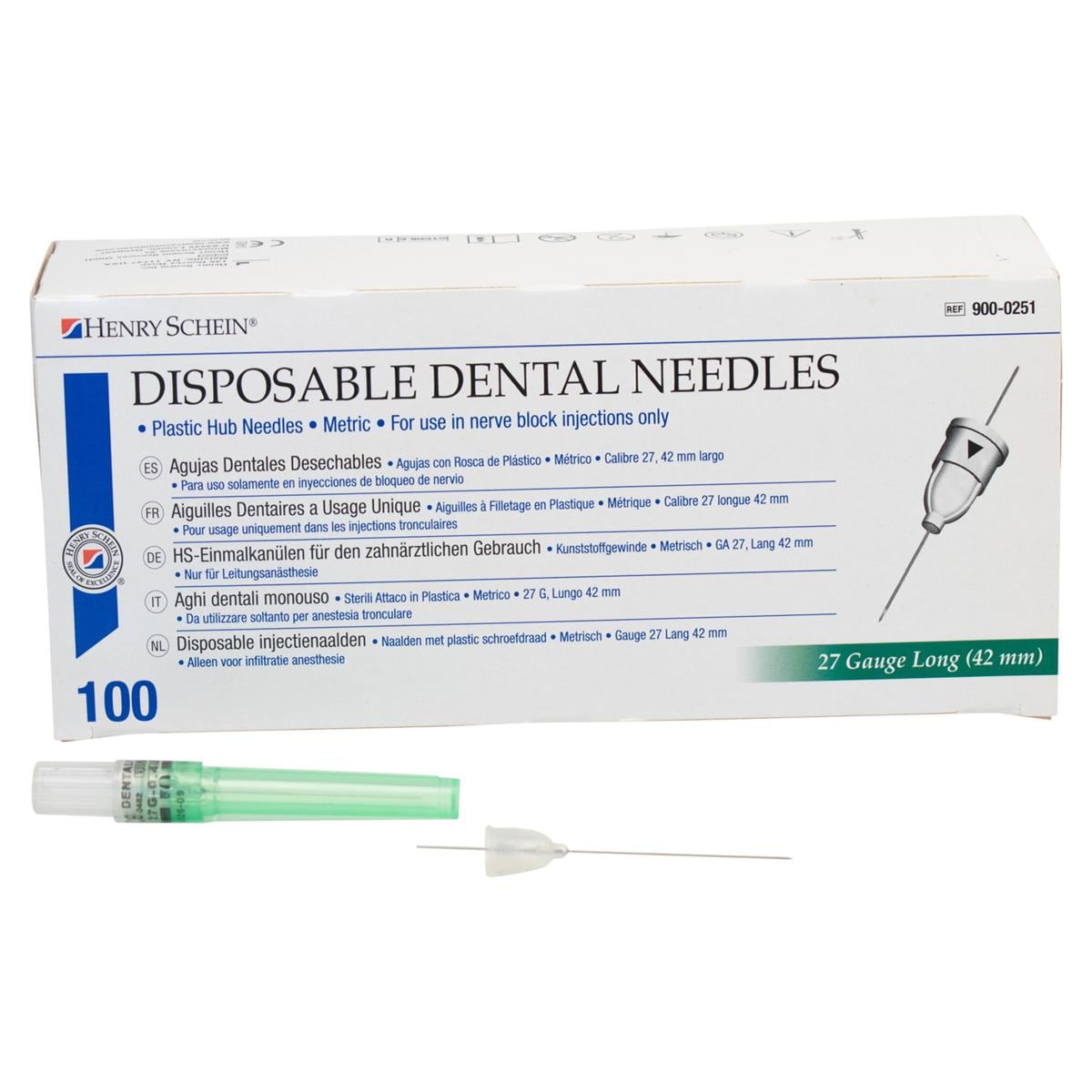 Disposable Dental Needles 27G - vert, long 0,4 x 42 mm