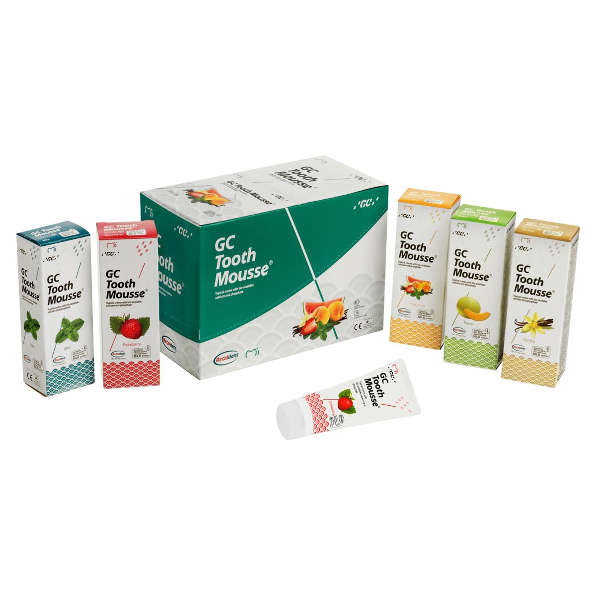 Tooth Mousse - assortiment - 5x 35 ml, 1x melon, 1x fraise, 1x tutti-frutti, 1x menthe et 1x vanille