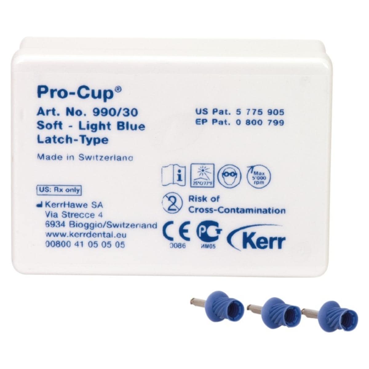Pro-Cups, cupules  polir Latch type CA - 990/30 Pro-Cup Stries - Souple (bleu clair) - Cupule pour CA, 30 pcs