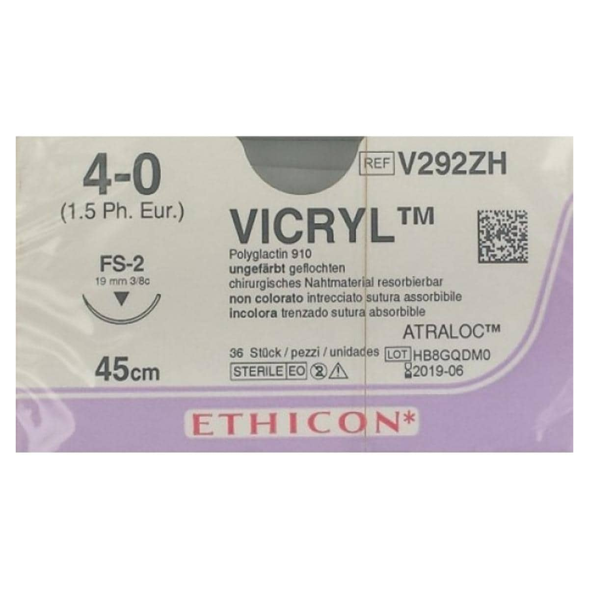 Vicryl - USP 4/0 FS-2 violet 45cm V292ZH, per 36 stuks