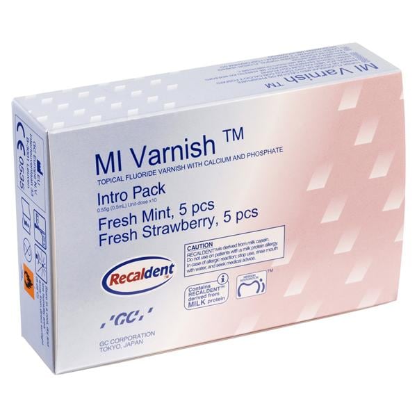 MI Varnish - Intropack - Elk 5x 0,4 ml aardbei en mint + 20 borsteltjes