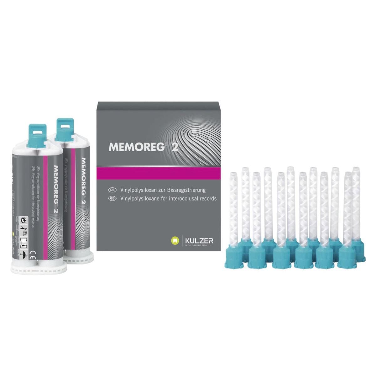 Memoreg 2 - Standard pack, 2x 50 ml, 12 groene mengtips en 12 beetregistratietips.