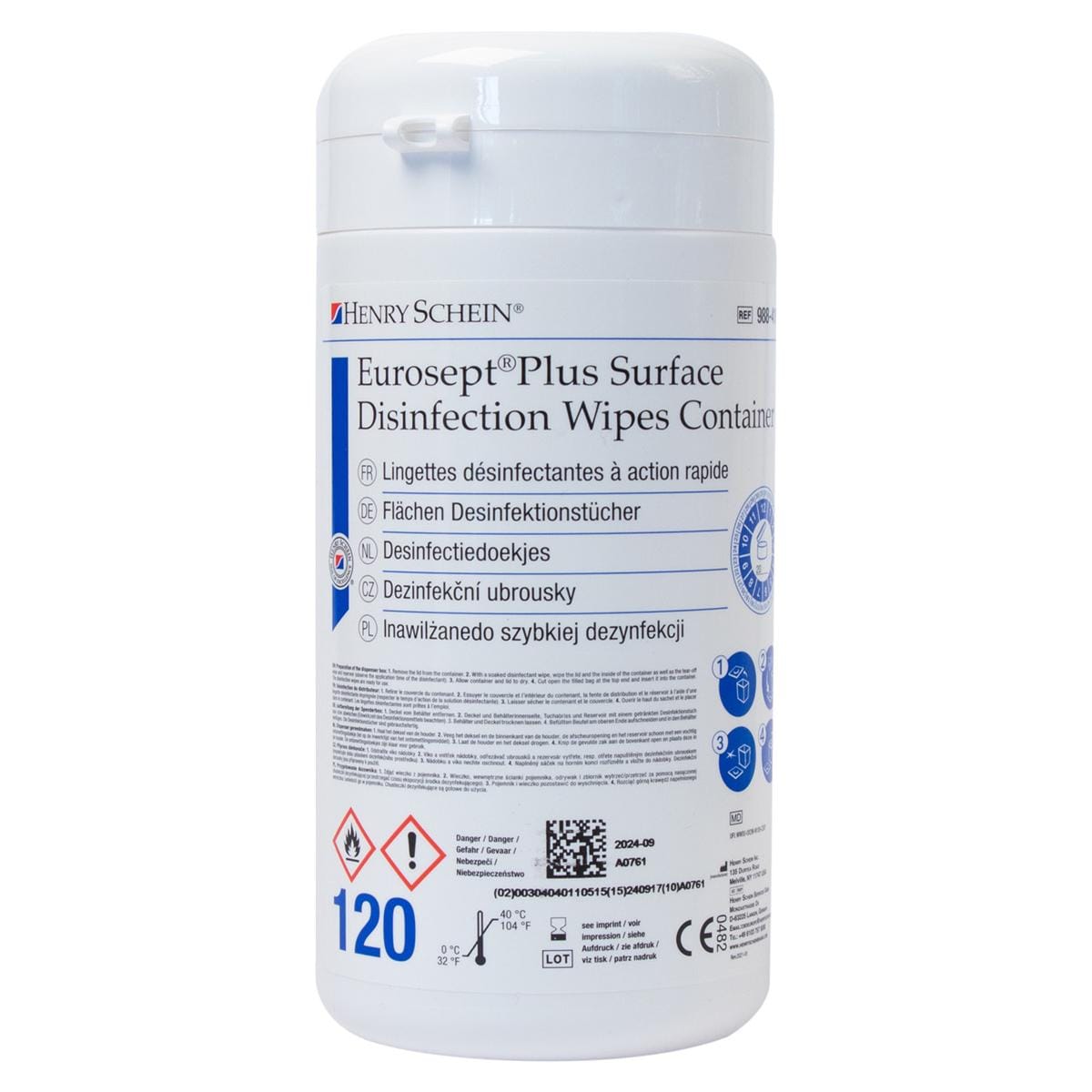 EuroSept Xtra, lingettes de dsinfection de surface - Distributeur, 120 lingettes, 13 x 20 cm